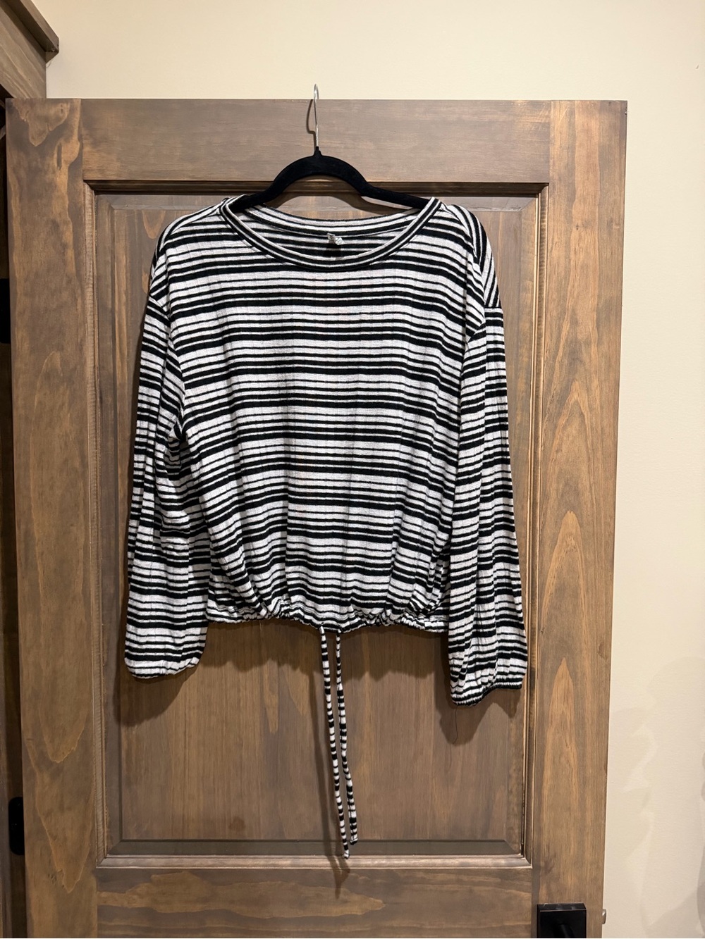 Mudd Black & White Striped Long Sleeve Drawstring Top
